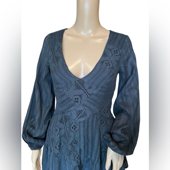 FREE PEOPLE DRESS Womens PATCHWORK OF MY DREAMS MINI Boho Pockets Lace Crochet S - Picture 8 of 16
